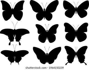 Butterfly silhouette vector illustration set