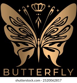 butterfly silhouette vector illustrations on a gold, butterflies isolated on black background,  Butterfly gold color, flying shape, vector design, Abstract modern monarch butterfly contours,