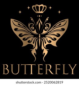 butterfly silhouette vector illustrations on a gold, butterflies isolated on black background,  Butterfly gold color, flying shape, vector design, Abstract modern monarch butterfly contours,