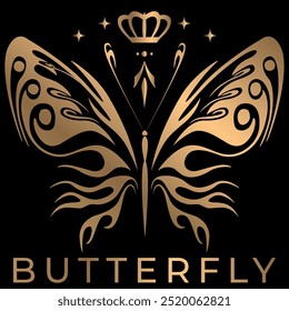 butterfly silhouette vector illustrations on a gold, butterflies isolated on black background,  Butterfly gold color, flying shape, vector design, Abstract modern monarch butterfly contours,