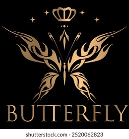 butterfly silhouette vector illustrations on a gold, butterflies isolated on black background,  Butterfly gold color, flying shape, vector design, Abstract modern monarch butterfly contours,