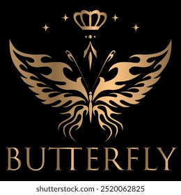 butterfly silhouette vector illustrations on a gold, butterflies isolated on black background,  Butterfly gold color, flying shape, vector design, Abstract modern monarch butterfly contours,