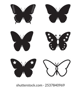 Butterfly silhouette vector illustrations on a white background.