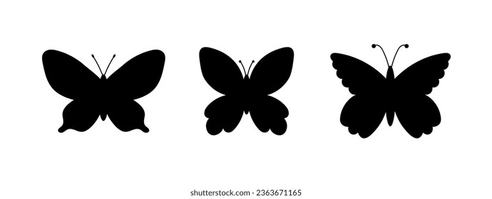 Butterfly silhouette. Vector Illustrations set with insects, moths. Nature group of objects.