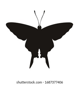 Butterfly silhouette vector object. Black butterfly isolated on a white. Stamp design element.