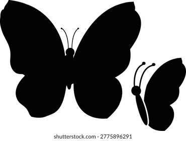Butterfly silhouette vector set, 2 black insect icons, minimal