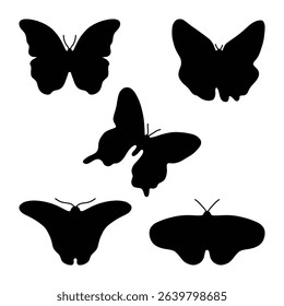 Butterfly Silhouette Vector Set, Black Insect Shapes for Design and Craft Projects.