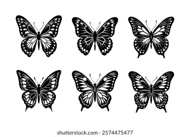 Butterfly silhouette vector set with white background