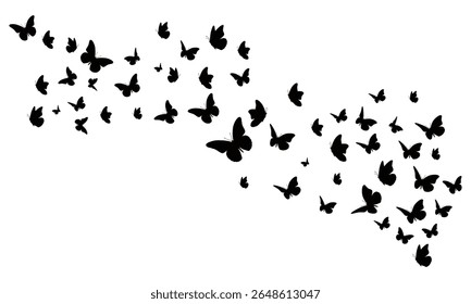 Butterfly silhouettes arranged in a flowing pattern, ideal for elegant backgrounds, natural designs, ethereal concepts, and various graphic elements and projects.