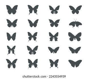 Silhouettes de mariposa, conjunto de silueta de mariposas.