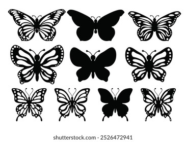 butterfly silhouettes, Collection of black butterflies, Vector illustration