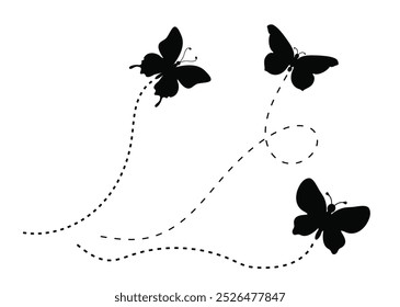 butterfly silhouettes, Collection of black butterflies, Vector illustration