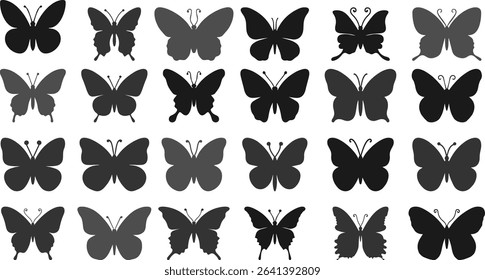 Butterfly silhouettes collection isolated on white background.