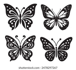 Butterfly silhouettes collection, vector illustration isolated on white background