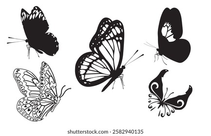 Butterfly silhouettes collection vector set