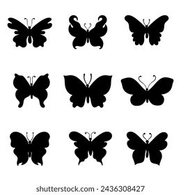 Butterfly silhouettes. Monochrome butterflies silhouettes collection on white background