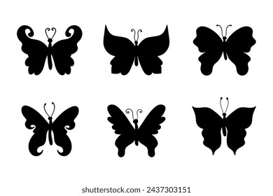 Butterfly silhouettes. Monochrome butterflies silhouettes collection on white background