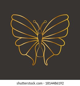 Butterfly silhouettes on a dark background with Golden lines 