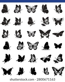 Butterfly Silhouettes On White Background Collection Of Insect Shapes