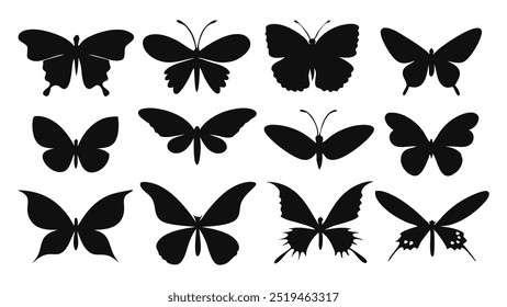Butterfly silhouettes set. flat Vector illustration on white background.