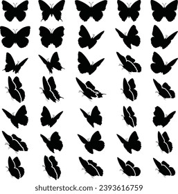 Butterfly silhouettes set. Vector collection.