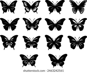 Butterfly Silhouettes, Butterfly silhouette collection, Butterfly silhouette set, Flying butterflies silhouettes