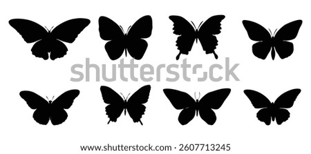 Butterfly Silhouettes Vector | Black Insect Clipart Set