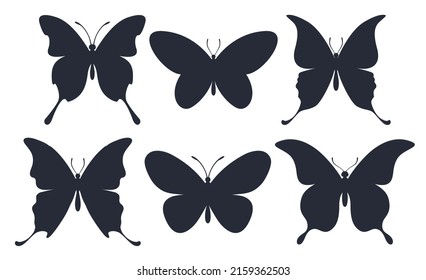 Butterfly silhouettes vector set  black shape isolated white background