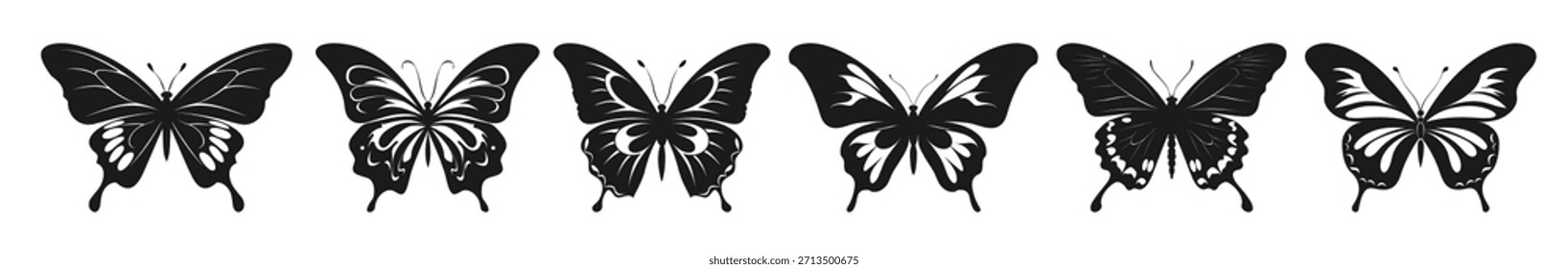 butterfly silhouettes vector set flying butterflies