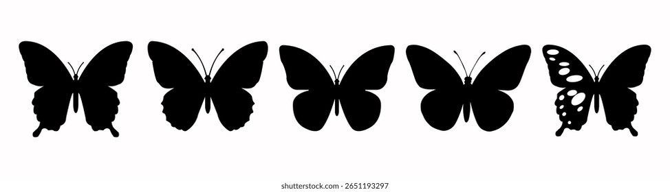 Butterfly Silhouettes Vector,Set of vector illustrations of butterfly silhouettes is a collection of butterfly silhouettes for arrival plans, motifs, cards and designs.
