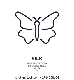 Butterfly silk editable stroke outline icon isolated on white background flat vector illustration. Pixel perfect. 64 x 64.