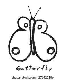 butterfly simple doodle, vector illustration
