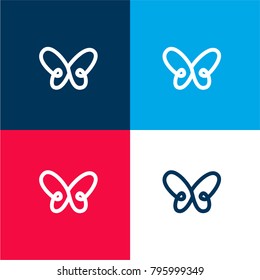 Butterfly simple gross outline shape from top view four color material and minimal icon logo set in red and blue
