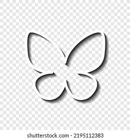 Butterfly simple icon vector. Flat design. White with shadow on transparent grid. 
