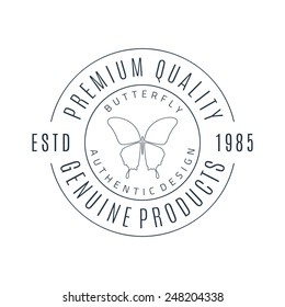 Butterfly simple line art logo. Emblem badge. Vector illustration