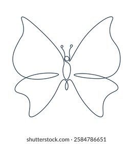 Butterfly single continuous line. Moth drawing on white isolated   background. Abstract icon. Silhouette insect in one line. Minimalistic vector doodle illustration.