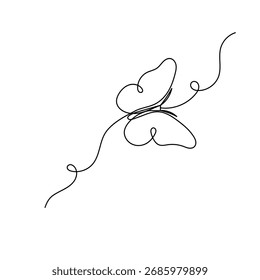Butterfly  single line art, continuous one line drawing of  Isolated outline vector icon