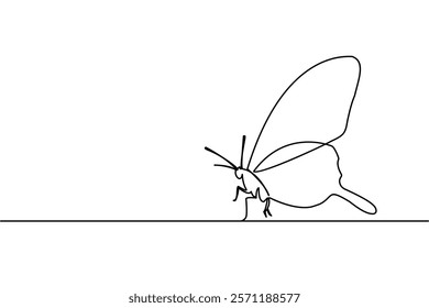 Butterfly single-line art gracefully portrays the intricate elegance of a butterfly, using a single continuous line to symbolize freedom and metamorphosis.