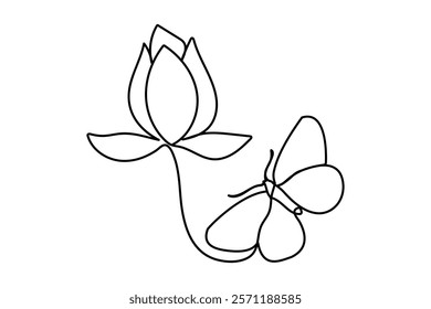 Butterfly single-line art gracefully portrays the intricate elegance of a butterfly, using a single continuous line to symbolize freedom and metamorphosis.