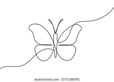 Butterfly single-line art gracefully portrays the intricate elegance of a butterfly, using a single continuous line to symbolize freedom and metamorphosis.