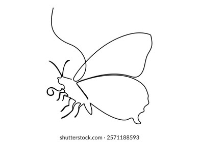 Butterfly single-line art gracefully portrays the intricate elegance of a butterfly, using a single continuous line to symbolize freedom and metamorphosis.