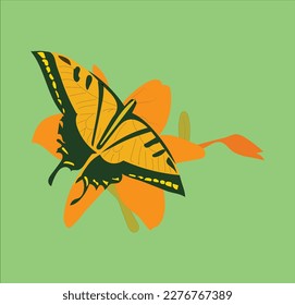 The butterfly sitting on flower vector art work