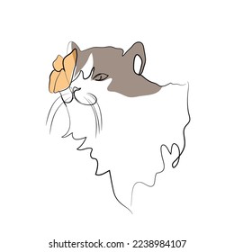 butterfly sitting the nose the cat vector one line art illustration 