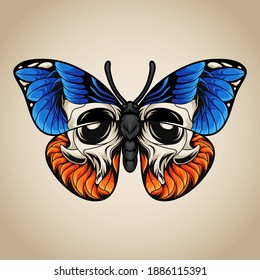 Butterfly skull flying vector illustration