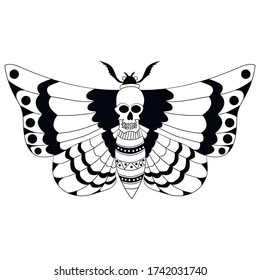 Butterfly Skull Pattern Black White Drawing Stock Vector (Royalty Free ...