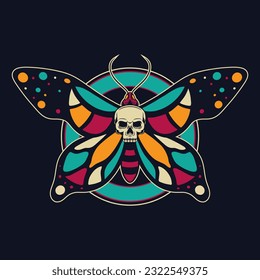 butterfly skull retro vector illustration