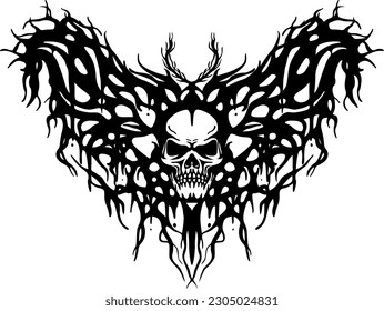 Butterfly with skull tattoo illustration. Rock and metal band logo template vector illustration