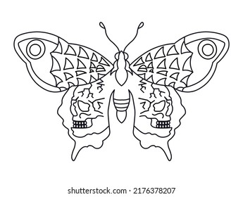 Butterfly Skull Tattoo on white background.