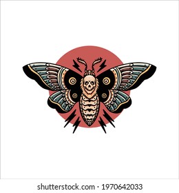 butterfly and skull tattoo vector design