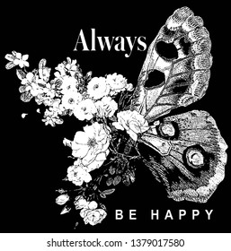 Butterfly slogan print. Fashion print.